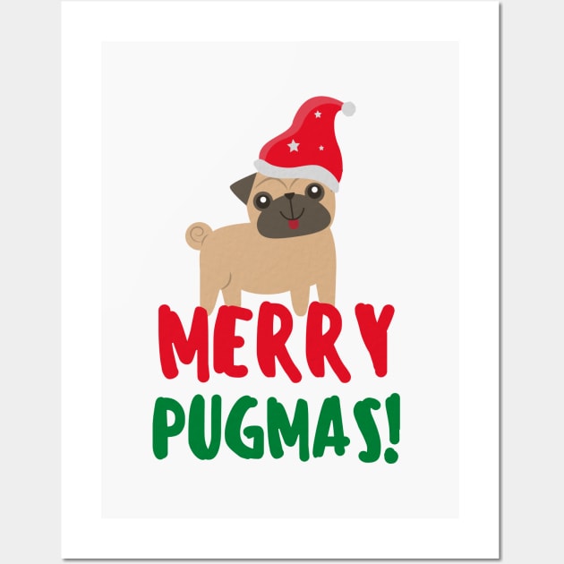 Merry Pugmas - Funny Pug Christmas Wall Art by applebubble